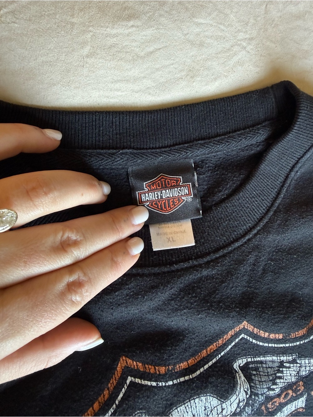 Harley-Davidson Black Crewneck Sweatshirt with Orange & White Logo - Picture 3 of 3